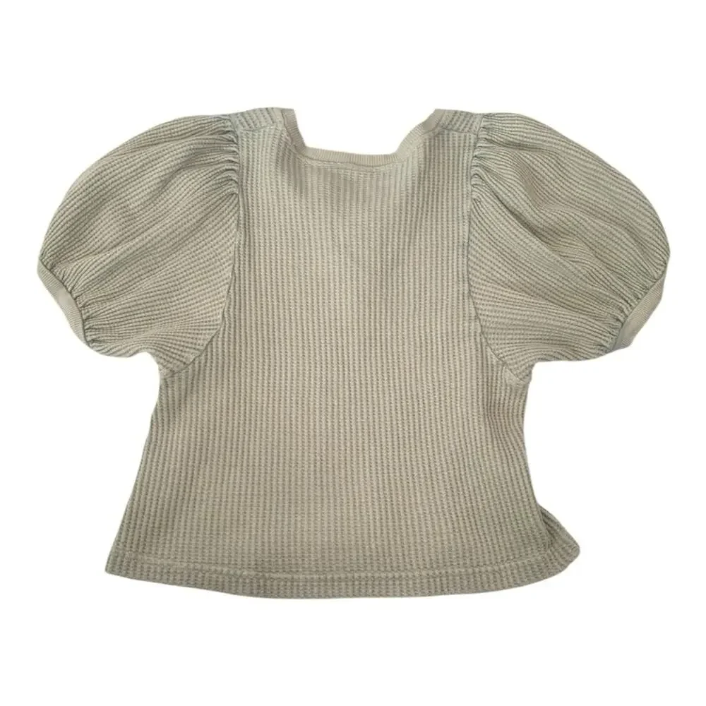 FP one size medium free people Women's Sage Green Lace-Up short sleeve puff top